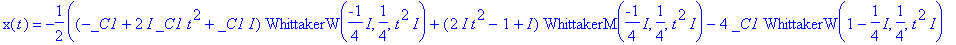 x(t) = -1/2*1/t*((-_C1+2*I*_C1*t^2+_C1*I)*WhittakerW(-1/4*I,1/4,t^2*I)+(2*I*t^2-1+I)*WhittakerM(-1/4*I,1/4,t^2*I)-4*_C1*WhittakerW(1-1/4*I,1/4,t^2*I)+(3-I)*WhittakerM(1-1/4*I,1/4,t^2*I))/(_C1*Whittaker...